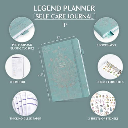 Legend Self-Care Journal – Guided Daily Reflection Notebook for Mental & Physical Health – Mood & Personal Development – 3-Month, 7x10” (Blue Surf) - color: Blue Surf - Gold foil