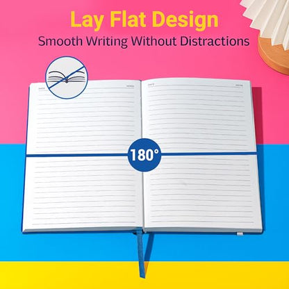 CAGIE Lined Journal for Women Men, 300 Pages College Ruled Journal Notebook for Writing, A5 Hardcover Journal Notebook for Work, 100GSM Thick Vegan Leather Diary, Blue