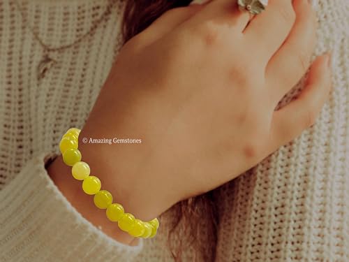Amazing Gemstone Crystal Bracelet for Women Men's Gifts - Protection Healing Crystal Bracelet - 8mm Gemstone Beaded Stretchable Bracelet Pulseras Para Hombres Mujer Stocking Stuffers Mothers Day Gift (Lemon Jade) - color: Lemon Jade