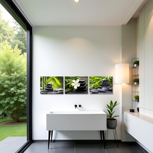 Nachic Wall Zen Pictures Wall Art Still Life Spa Stone Green Bamboo White Frangipani Flower Photo Prints on Canvas Spa Massage Treatment Painting for Bedroom Bathroom Decoration Ready to Hang