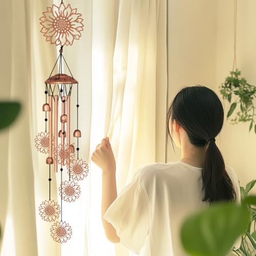 Large Aluminium Wind Chimes 33" Outdoor Deep Tone Memorial Wind Chimes with Sunflower Wind Catcher, Sympathy for Loss of Loved Mom Father,Metal Wind Chime for Garden Patio Balcony Home Decor