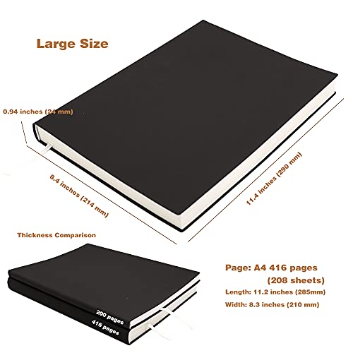 Large Thick Journal Notebook,Lined Papers,A4 8.4x11.4 inches,416 Pages,Soft Faux Leather Cover (Black,Ruled) - color: Black,Ruled, 416Pages