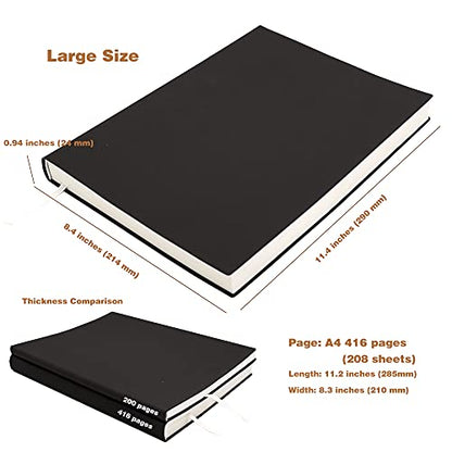 Large Thick Journal Notebook,Lined Papers,A4 8.4x11.4 inches,416 Pages,Soft Faux Leather Cover (Black,Ruled) - color: Black,Ruled, 416Pages