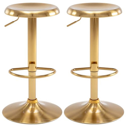 Adjustable Bar Stools Set of 2, Swivel Round Metal Airlift Barstools, Backless Counter Height Bar Chairs for Kitchen Dining Room Pub Cafe (Gold) - color: Gold, size: 2 pcs