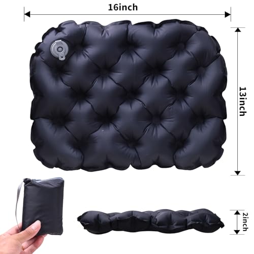 Inflatable Seat Cushion 16”, No Pump Needed, Portable Lightweight Waterproof Seat Pad for Stadium, Travel, Camping, Office & Car, Pressure Relief - color: Black