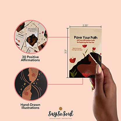 Travel Size Self Love Affirmation Cards, 30 Cards for Daily Mindfulness & Meditation, Hand-drawn Illustrations, Motivational, Self Care & Spiritual Gifts For Women & Teens