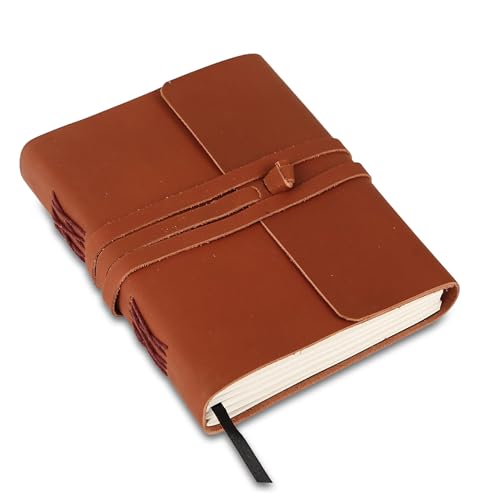 KomalC Handmade Leather Journal | Writing Notebook Diary | Bound Daily Notepad For Men & Women Unlined Paper Medium, Writing Pad for Artist, Sketch - color: Distressed Tan, size: 8 x 6