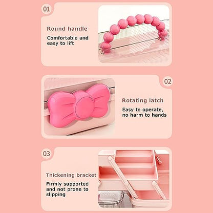 Cute Girls Hair Accessories Storage Box Bow Switch Organizer Box Jewelry Box, Plastic Hair Ties Holder Hair Clips Container Storage Box for Home, School, Office(Pink)