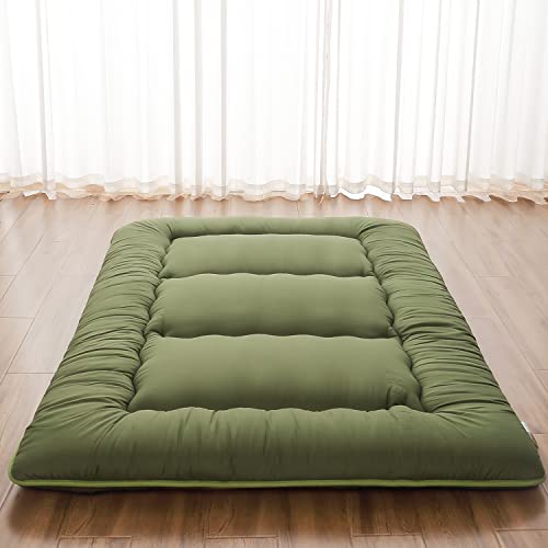 Zelladorra Japanese Floor Mattress, Futon Mattress with Portable Storage Bag and Washable Cover, Roll Up Thick Tatami Mat Suitable for Camping, Guest Room, Green, Full - color: Green ( 4"th + Dust Cover ）, size: Full (80"L x 54"W)