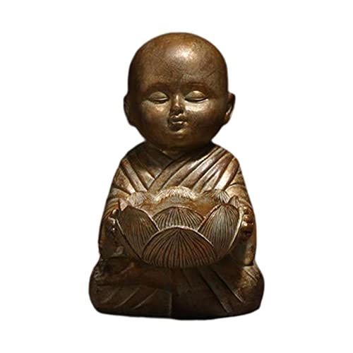 Chinese Little Buddha Statue Zen Floral Candlestick Decor Statue Office Gardens Desks Home Decor Gift Collection (Brown) - color: Brown