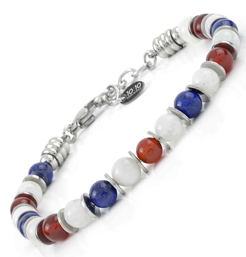 Beaded Bracelet for Men and Women – Natural Gemstone and Stainless Steel – Adjustable, Durable and Elegant – Made in Italy - color: Carnelian - Moonstone - Lapis Lazuli
