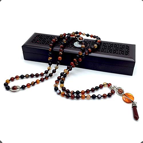 Mala Prayer Beads - Mala Necklace - Tibetan Mala Prayer Beads Meditation Beads Yoga Necklace - color: NATURAL RED AGATE STONE - 8MM - 108 BEADS