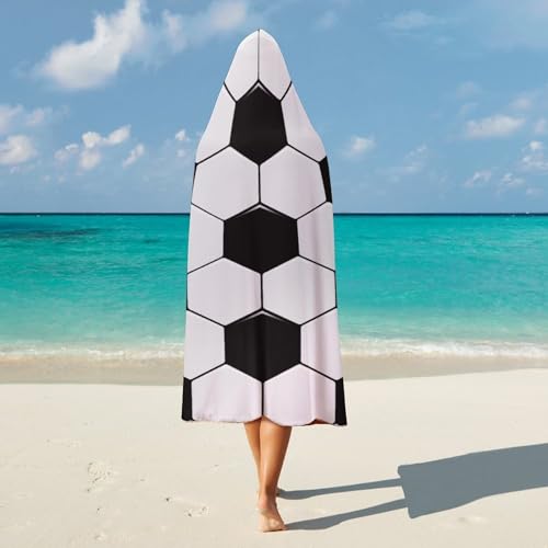 Soccer Ball White and Black Large Size Comfortable Hooded Blanket, Warm Blanket 50"x60" - color: Soccer Ball White and Black, size: 50"x60"