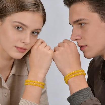14in Agate Wrap Bracelet for Women Men Natural Round Beaded Agates Stone Healing Stretch Bracelets Elastic Handmade Polished Gemstone Beads Bracelet - color: Yellow Agate, size: 6mm Beads