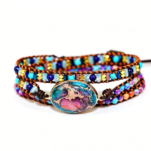 Handmade Boho Wrap Bracelets Natural Turquoise Crystal Stone Variety Beaded Strand Bracelet - color: Purple