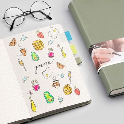 EMSHOI Dotted Journal Notebook, 256 Pages, 120 GSM Thick Paper, A5 Small 5.75"x8.38", PU Leather Hardcover, 5mm Dot Grid Notebook for Journaling, Planning, Drawing, Writing, Green - color: Green, size: A5-Dotted