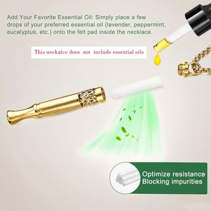 Anxiety Relief Pendant Mindfulness Breathing Necklace - Essential Oil Diffuser & Personal Inhaler Aromatherapy Necklaces for Women & Men (Gold) - color: Gold