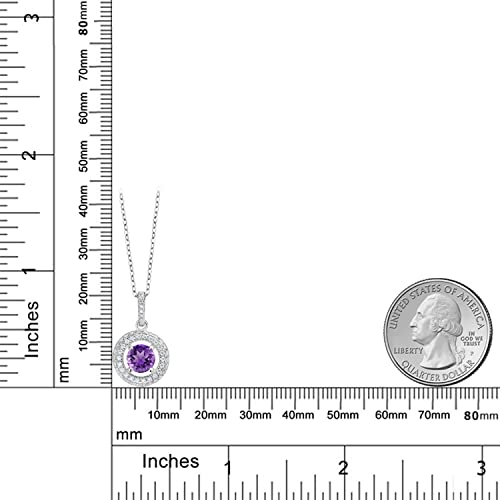 Gem Stone King Halo Necklace For Women | 925 Sterling Silver | 6MM Round Gemstone Birthstone and White Moissanite Pendant Necklace | With 18 Inch Chain