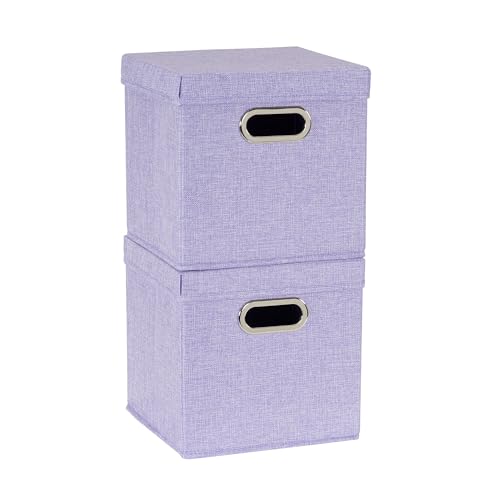 Household Essentials 814-1 Café Cube Bin Storage Set with Lids and Handles | 2 Pack, Purple Linen - color: Purple