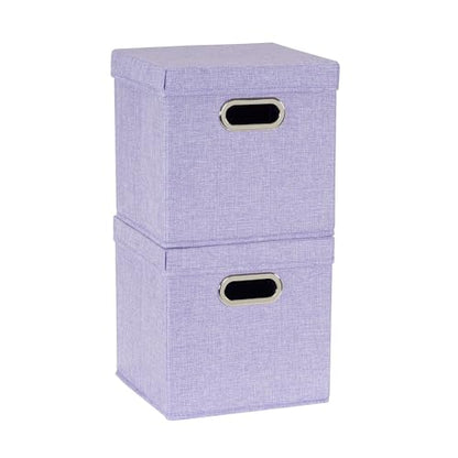Household Essentials 814-1 Café Cube Bin Storage Set with Lids and Handles | 2 Pack, Purple Linen - color: Purple