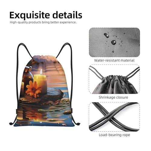 Candles Meditation Stones Drawstring Bag Women Men Drawstring Backpack Waterproof Lightweight Gym Sackpack Yoga Bag,Medium - size: Medium