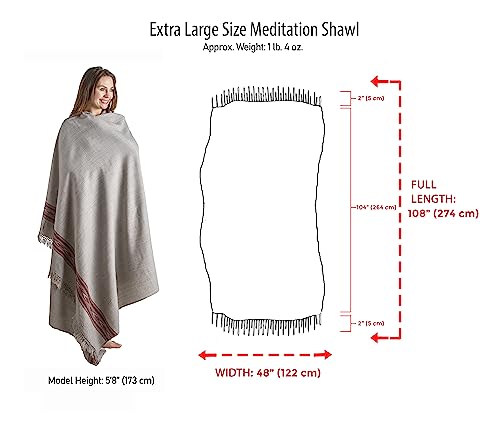 Exotic Meditation Shawl - Large Unisex Prayer Wrap, Oversize Scarf & Versatile Indian Stole Blanket - color: Light Grey