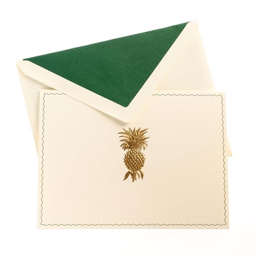 Graphique Pineapple Designer Cards Luxe Collection, Gold Foil Embossed Stationery Boxed Set, 10 Blank Cards with 11 Envelopes, All Occasion Greetings, 5.25" x 3.8" - color: Pineapple