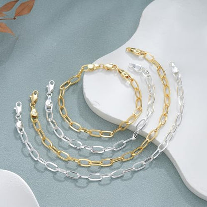 S925 Sterling Silver Paperclip Chain Bracelets for Women - Sterling Silver Paperclip Chain Bracelet Handmade Jewelry Gold Bracelets for Women 8"