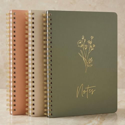 ZICOTO Aesthetic Spiral Notebook Set of 3 For Women - Cute College Ruled 8x6 Journal/Notebook with Large Pockets And Lined Pages - Perfect Supplies to Stay Organized at Work or School - color: sage-pink-beige, size: Medium 8x6