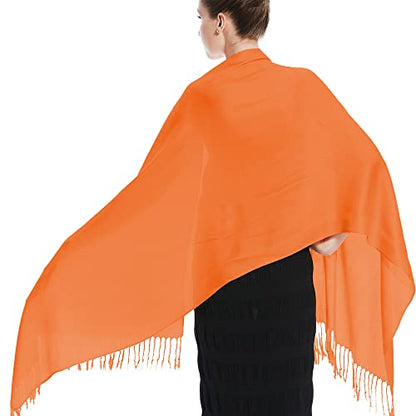 Glory Max Women Large Soft Silky Pashmina Shawl Wrap Scarf in Plain Solid Colors - color: Orange