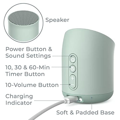 Pure Enrichment Wave Mini Zen Soothing Sound Machine - Portable Sound Machine for Yoga Studios, Travel & Sleep - 6 Relaxing Sounds, Optional Timer & Rechargeable Lithium Battery (Tranquil Green) - color: Tranquil Green