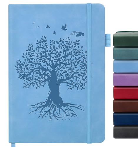 Lined Journal Notebook for Women Men, A5 Hardcover Leather Journals for Writing, 200 Pages Thick Paper, Daily Journal Notebook for Work, School, Note Taking, Business, Travel, College Ruled - color: A-Tree-Blue, size: 1 Pack-A5