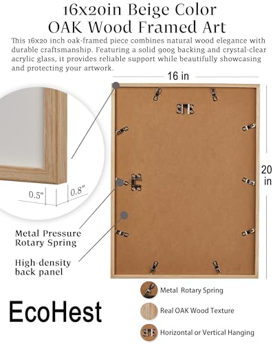 EcoHest Framed Wall Art Zen Buddhism Wabi Sabi Abstract Enso Symbol, 16x20 in OAK Wood Minimalist Japandi Ink Stroke Canvas Wall Art, Mindfulness Meditation Bedroom Set of 1 For Living Room