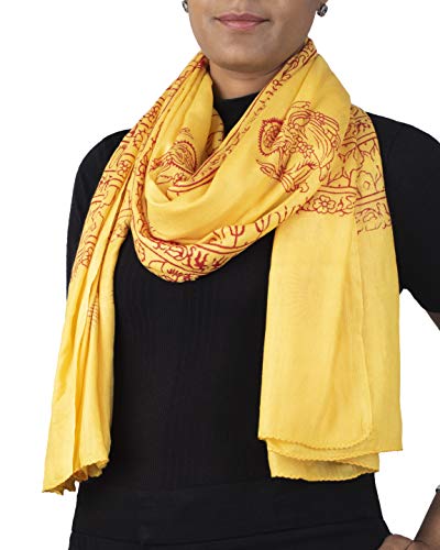Yoga Scarf Meditation Shawl Large Wrap Hindu Prayer Stole OM Ganesha print - color: Yellow