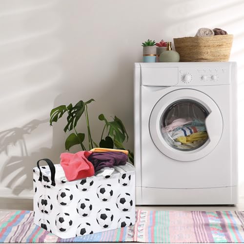 Rectangle Soccer Football Storage Basket | Gift Storage, Home Shelf Organizer Box, Clothes Laundry Hamper, Nursery Basket, With Handles - color: Soccer