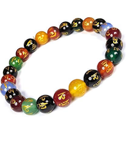 Om Mani Padme Hum Engraved Multicolor Stone Crystal Bracelet - Natural Healing Stones for Reiki, Tarot & Feng Shui