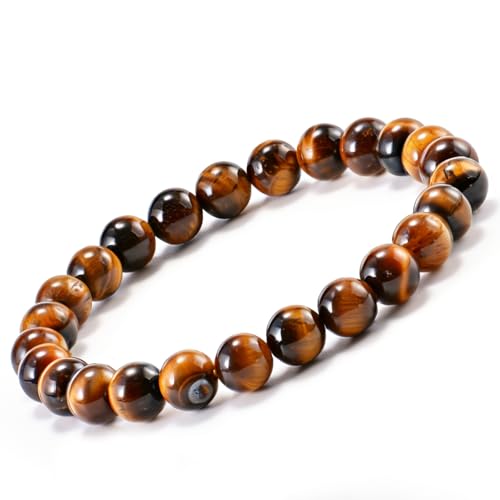 Tigers Eye Bracelets for Men Women Stretch Adjustable Bracelet Natural Tiger Eye Beaded Gemstone Bracelet Handmade Polishing for Spiritual Healing Meditation Yoga - color: Color-10, size: Stretch Size