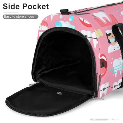 Teeth Dental Seamless Pattern Pink Large Capacity Portable Fitness Bag, Easy to Carry - color: Teeth Dental Seamless Pattern Pink