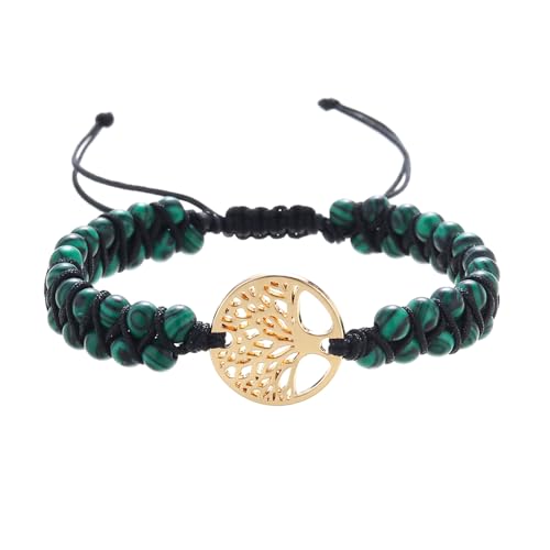 Jinxiuge Tree of Life Turquoise Stone Bracelet for Women Handmade Braided Layered Bead Bracelet with Black Gift Box - style: Style-H