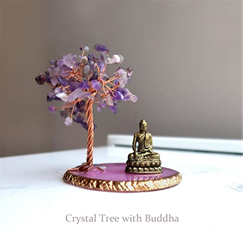 Buddha Statue with Healing Crystal Tree, Tree of Life for Positive Energy. Home Decor Yoga Meditation. Amethyst.(A) - style: A