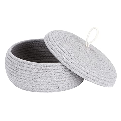 Sea Team Round Cotton Rope Storage Basket with Lid, Decorative Woven Storage Bin, Pot, Caddy, Organizer, Container for Snacks, Towels, Plants, 10 x 4.5 Inches (Small, Shallow, Grey) - color: Grey, size: Small/Shallow