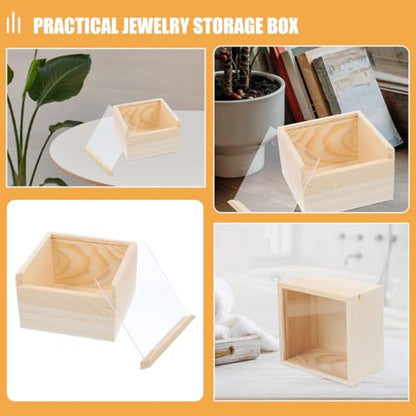 SEWACC 3pcs Sliding Lid Wood Storage Box 12x12x8cm Small Organizer Case for Sundries and Jewelry