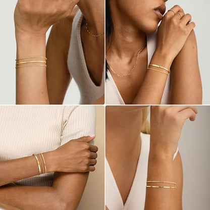 Dainty Gold Bracelet for Women Stack, Thin Bracelets Stackable Set with Bangle Cuff, Box, Herringbone, Paperclip, Figaro, Sparkling Link Chains Waterproof, Simple Jewelry Gifts for Women Non Tarnish - color: style 01-gold