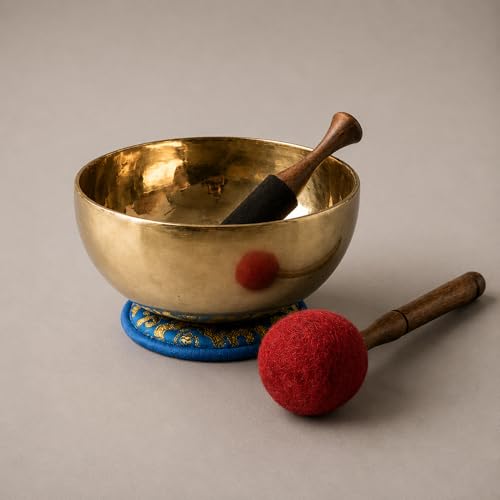 Tibetan Singing Bowl – Handcrafted Bronze Himalayan Bowl with Silk Cushion & Mallet | Made in Nepal (Serenity Cushion (Blue), Large (10 inches) - color: Serenity Cushion (Blue), size: Large (10 inches)