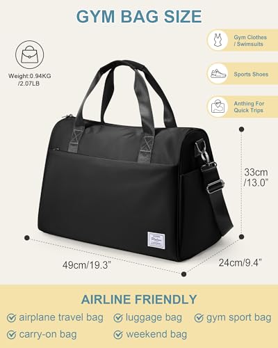 Travel Duffel Bags for Women & Men - Weekender with Shoe & Laptop Compartments - Carry On, Overnight, Gym & Hospital Bag - Black - color: K1-Black