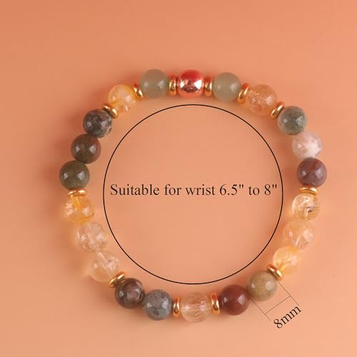 KSQS Healing Stone Bead Bracelet for Women, Natural Gemstones Balance Protection Bracelet, Spiritual Crystal Beads Bracelet Anxiety Relief with Meaning Card - style: Wealth