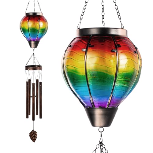 Wind Chimes for Outside Solar Wind Chimes Outdoor Hot Air Balloon Wind Chime with 5 Thicken Tubes & Hook Solars Lanterns Windchime Solar Lights Metal Windchimes for Mother Garden Yard Decor - color: D-muticolor