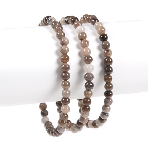 Justinstones Gem Semi Precious Gemstone 3pcs 4mm Round Beads Stretch Bracelet 6.5 Inch Unisex - color: Petrified Wood Fossil