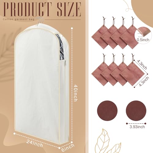 Briwooody 2 Sets 40 Inch Linen Fabric Bags for Hanging Clothes and Storage with Cedar Blocks for Fresh Smell and Moth Protection Sandpaper for Suit Fur Coat Jacket Sweater(Beige)