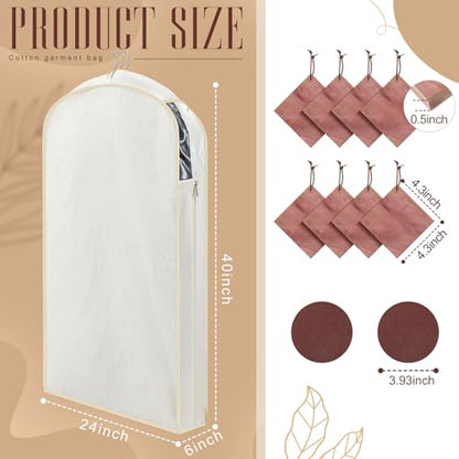 Briwooody 2 Sets 40 Inch Linen Fabric Bags for Hanging Clothes and Storage with Cedar Blocks for Fresh Smell and Moth Protection Sandpaper for Suit Fur Coat Jacket Sweater(Beige)